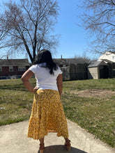 Mustard Floral Shirred Maxi Skirt