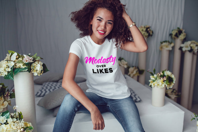 Modesty Over Likes T-shirt (White/pink/black)